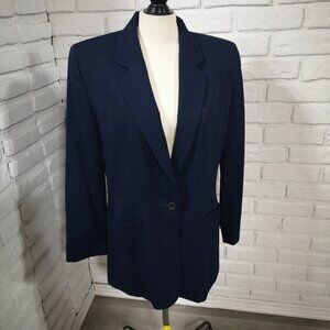 Lands' End Ladies Size 12 Navy 100% Wool Lined 1 Button Closure Blazer